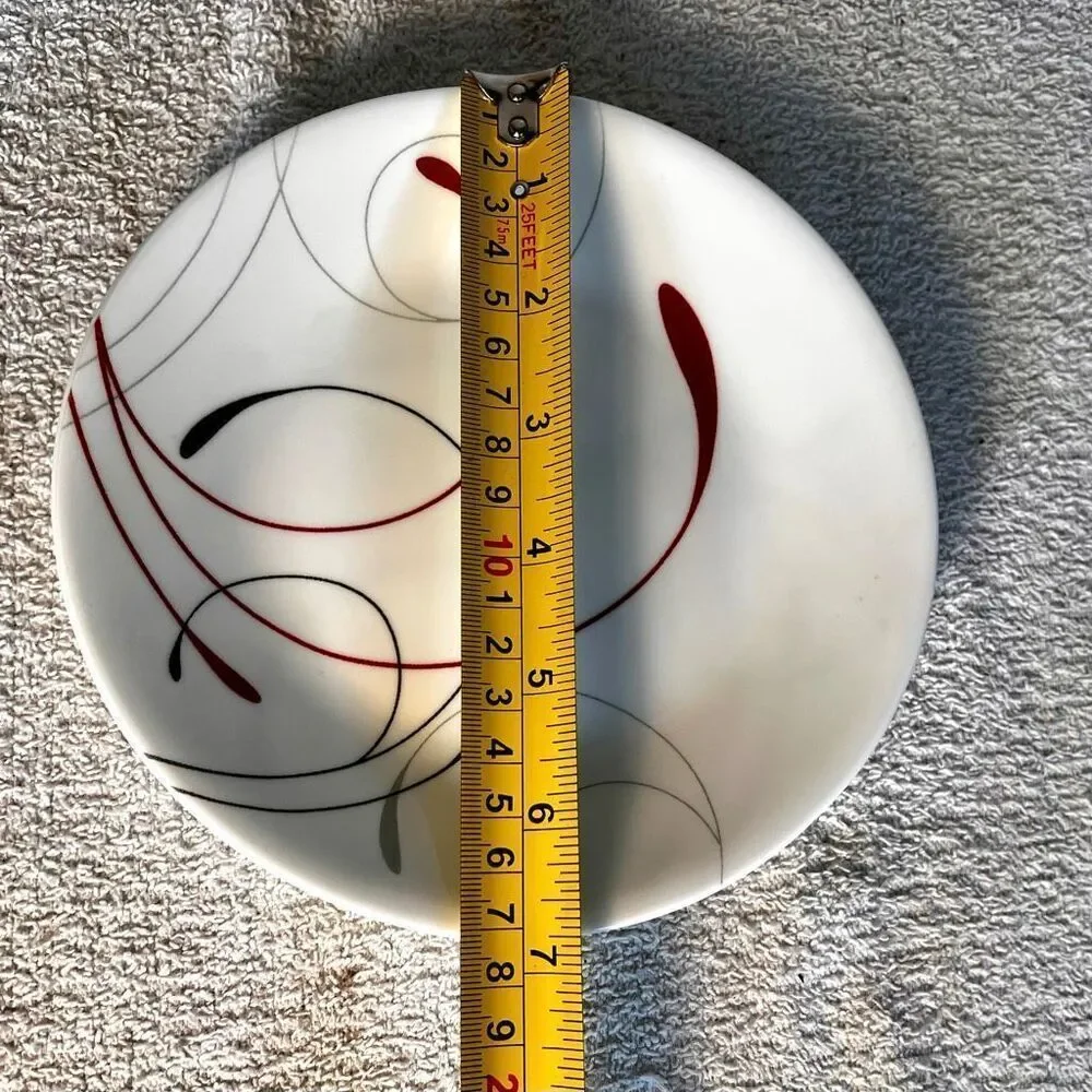 Set of 4 Corelle SPLENDOR Plates Red Gray Swirl Scrolls